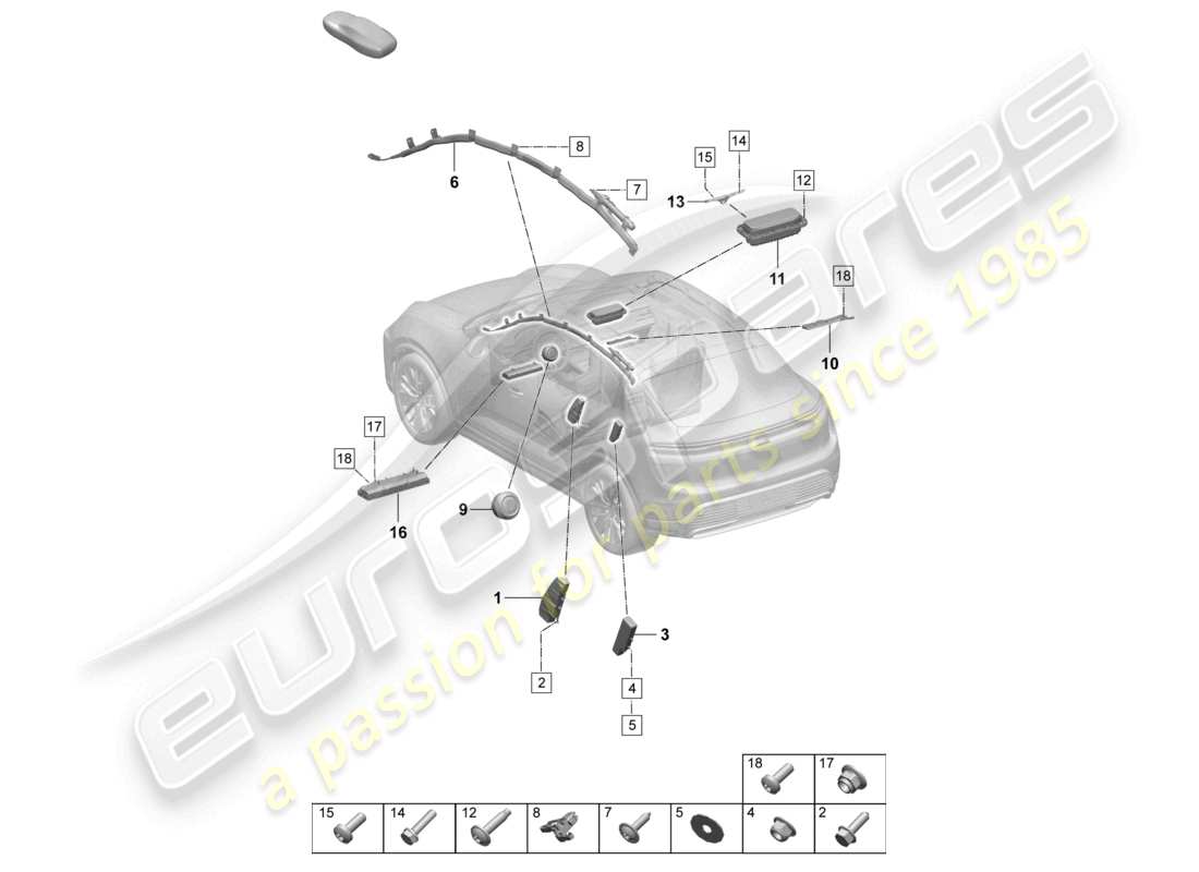 porsche 2025 (macan-e) diagramma delle parti dell'airbag