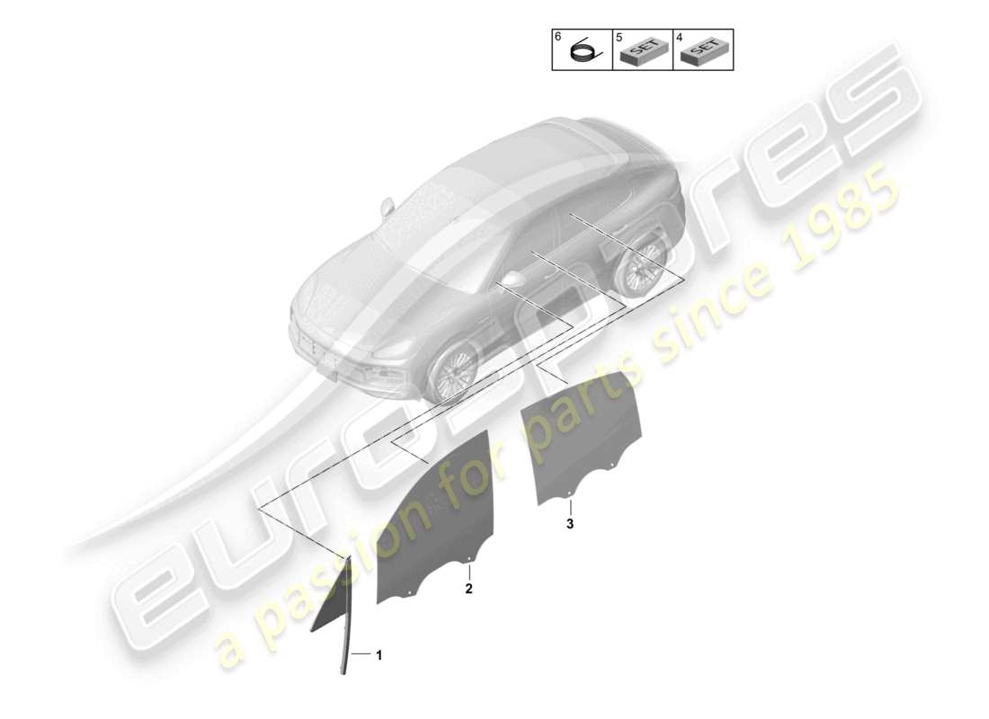 porsche 2024 (cayenne e3 9ya/9yb) schema delle parti delle porte laterali della coupe