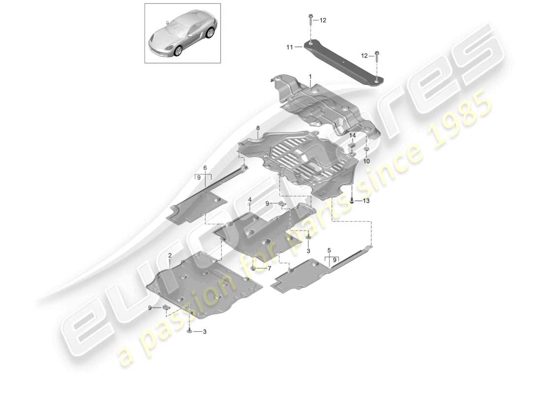 porsche 2021 (718 cayman) schema delle parti del sottoscocca