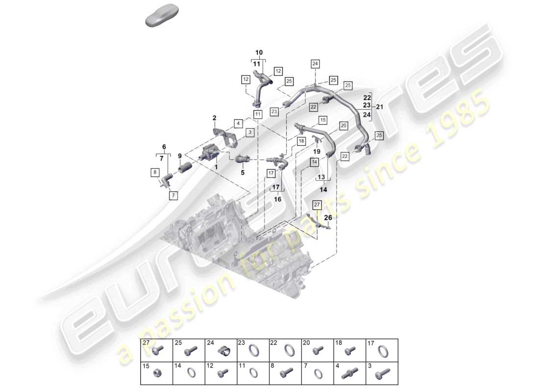 porsche 2026 (panamera 976) sistema di raffreddamento del liquido di raffreddamento schema delle parti