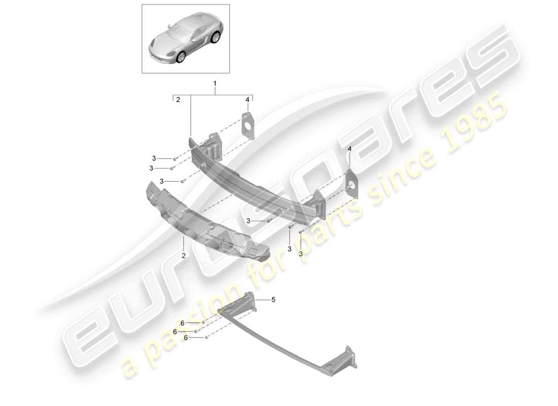 porsche 2022 (718 cayman) diagramma delle parti del supporto paraurti anteriore