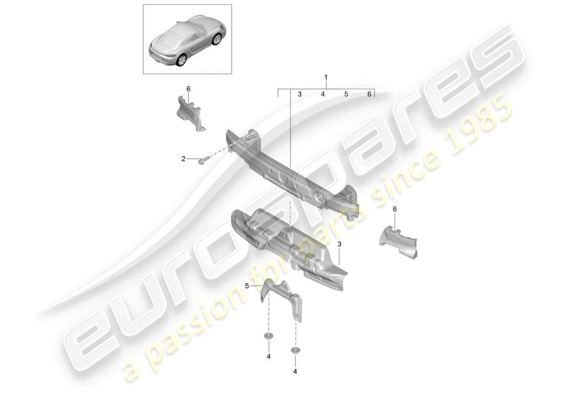 porsche 2022 (718 cayman) supporto paraurti posteriore schema delle parti