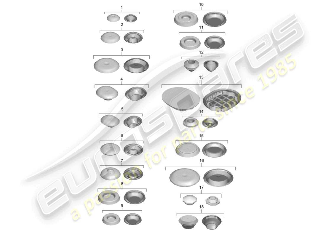 porsche 2022 (718 cayman) diagramma delle parti dei tappi