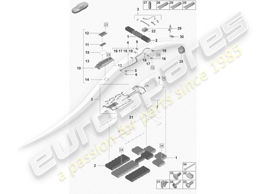 porsche 2020 (taycan 9j1-1) batteria di ricambio azionamento elettrico parti singole diagramma delle parti