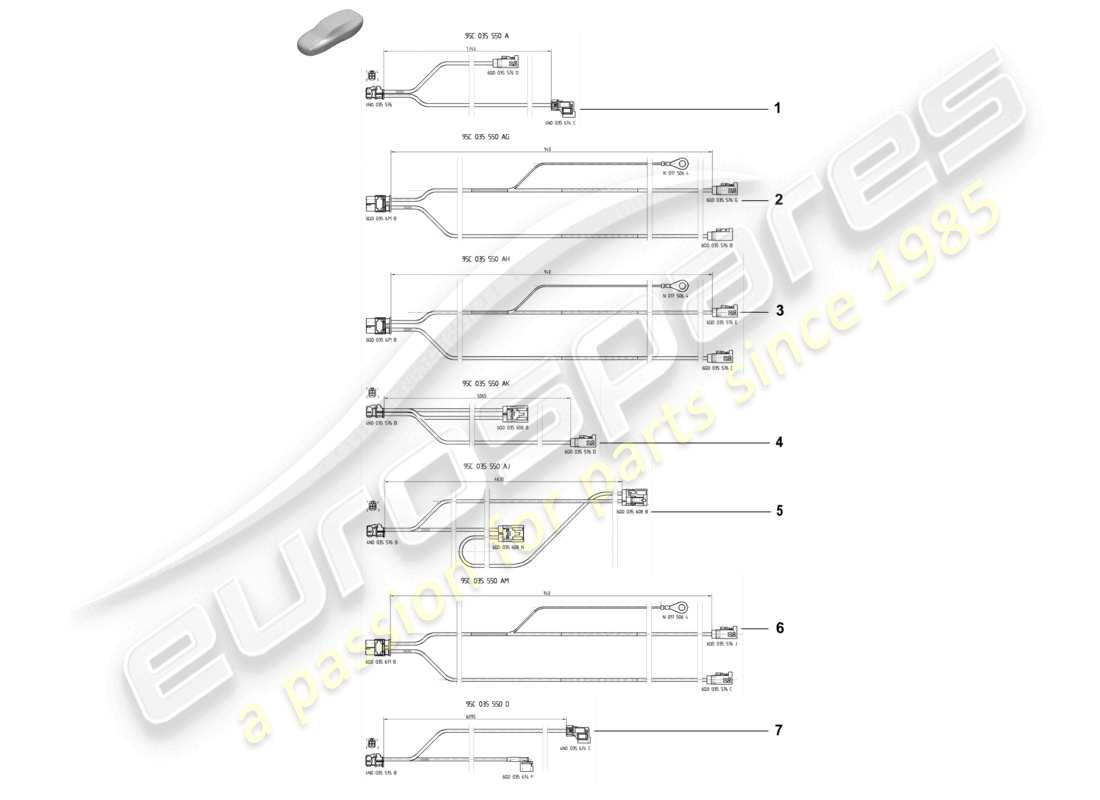 porsche 2025 (macan-e) schema delle parti della linea di collegamento dell'antenna