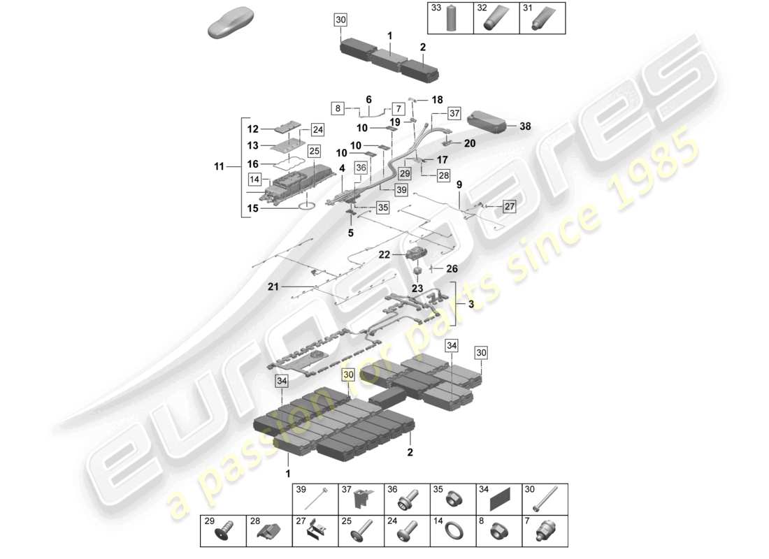 porsche 2026 (taycan 9j1-2) batteria di ricambio azionamento elettrico parti singole diagramma delle parti