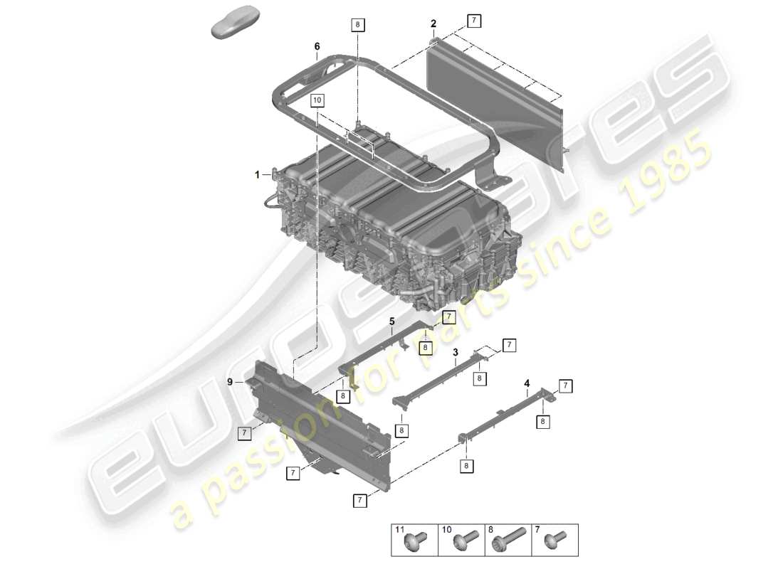 porsche 2025 (panamera 976) diagramma delle parti della batteria ibrida