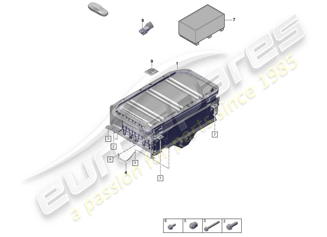 porsche 2025 (panamera 976) diagramma delle parti della batteria ibrida