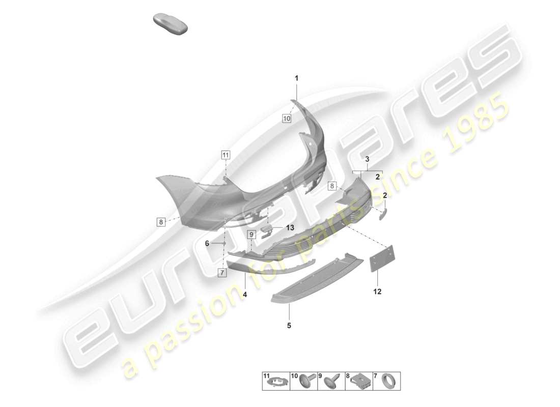 porsche 2023 (taycan 9j1-1) paraurti posteriore pacchetto sport design diagramma delle parti