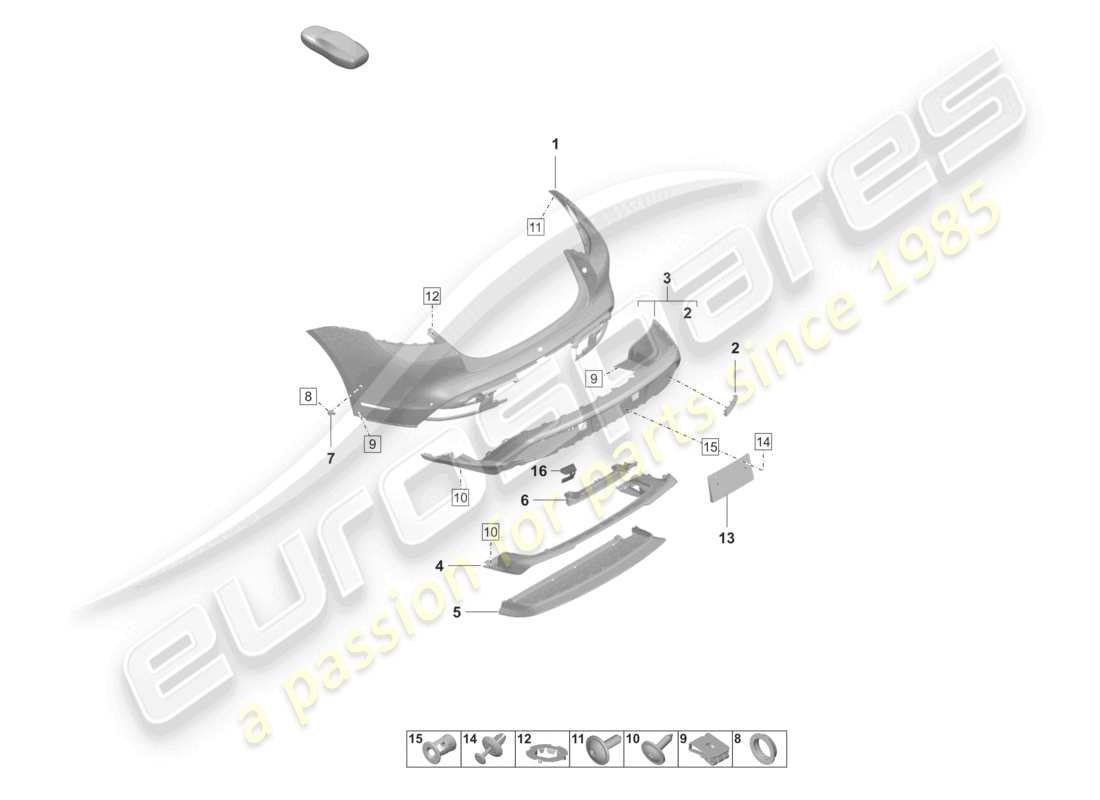 porsche 2021 (taycan 9j1-1) paraurti posteriore turbo diagramma delle parti