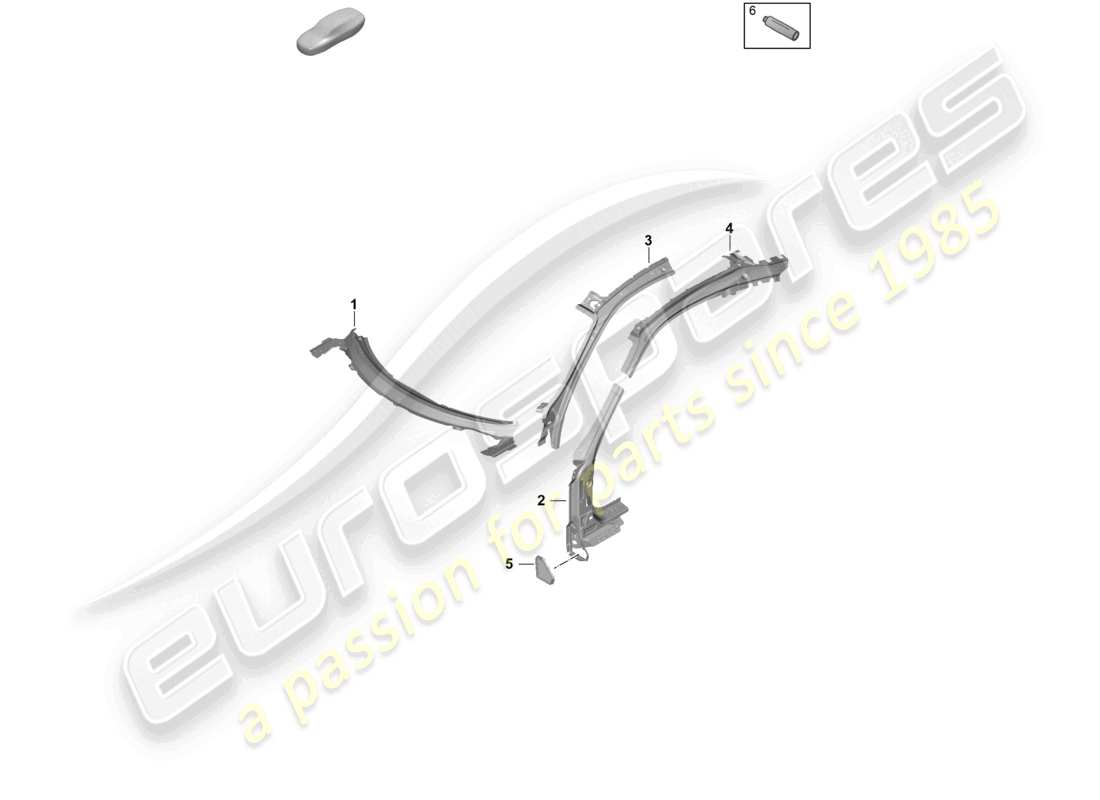 porsche 2025 (992-2 gt3) schema delle parti interne/esterne del portellone del montante a