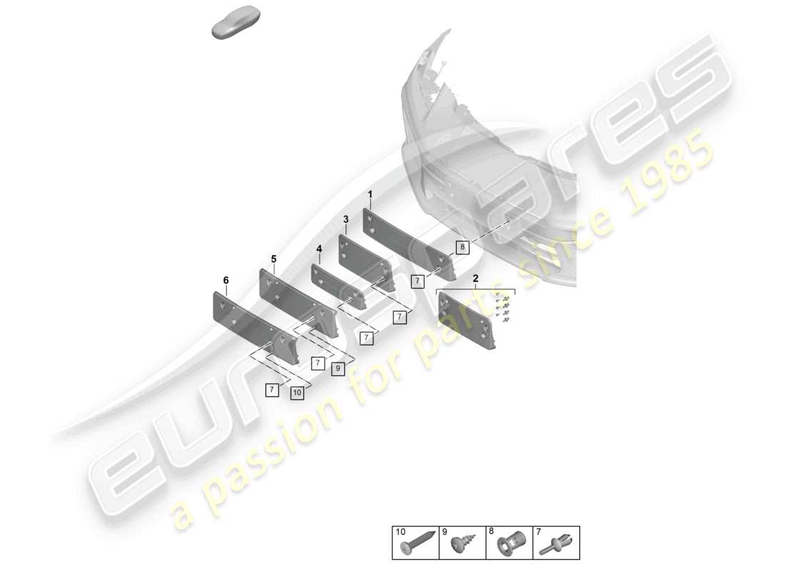 porsche 2025 (panamera 976) schema delle parti anteriori del portatarga