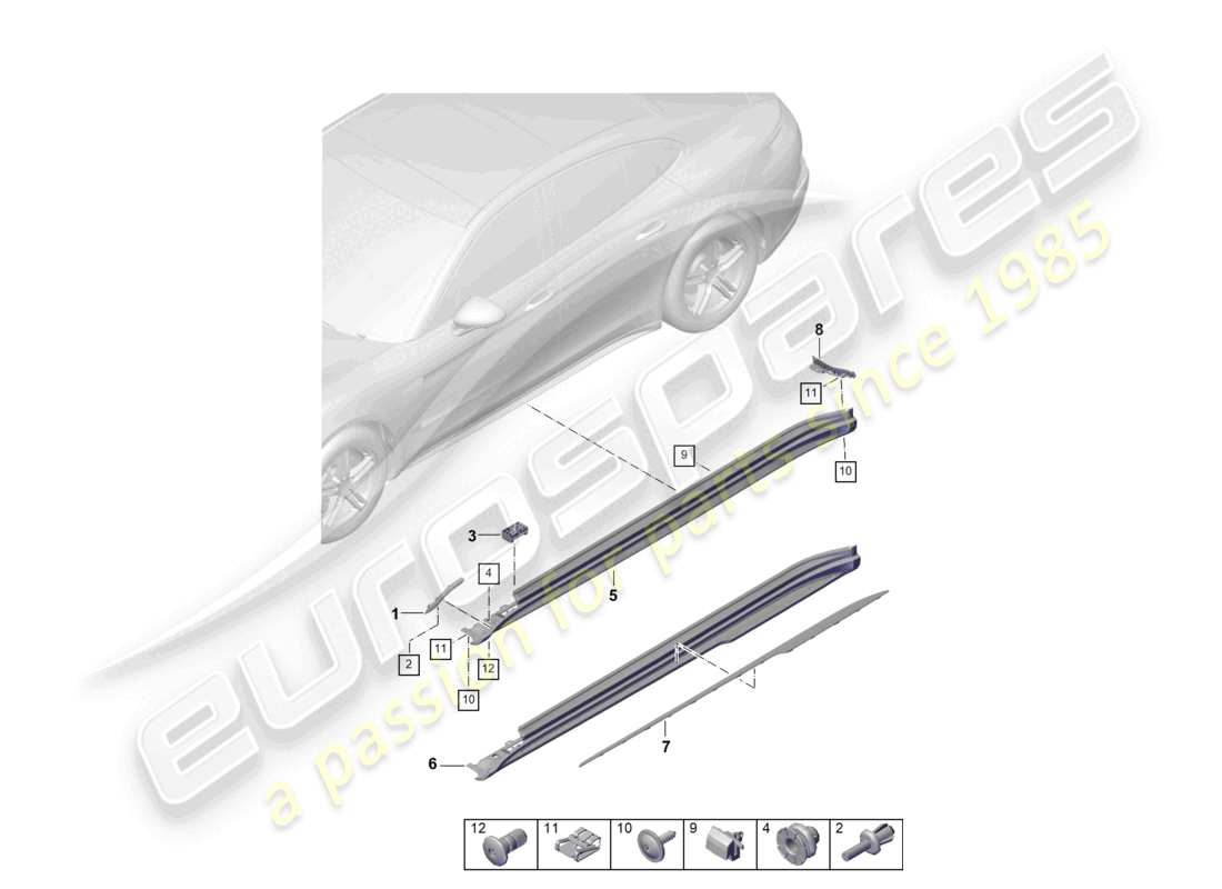 porsche 2025 (panamera 976) rivestimento lato lato schema delle parti
