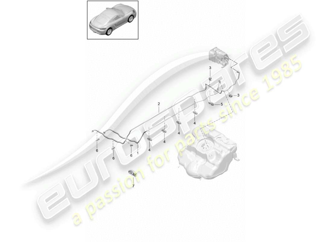 porsche 2022 (718 cayman) schema delle parti del sistema di alimentazione del carburante anteriore