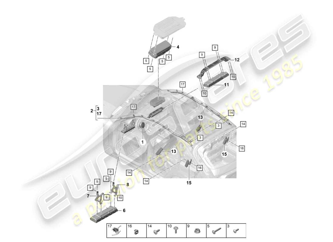 porsche 2024 (cayenne e3 9ya/9yb) diagramma delle parti dell'airbag