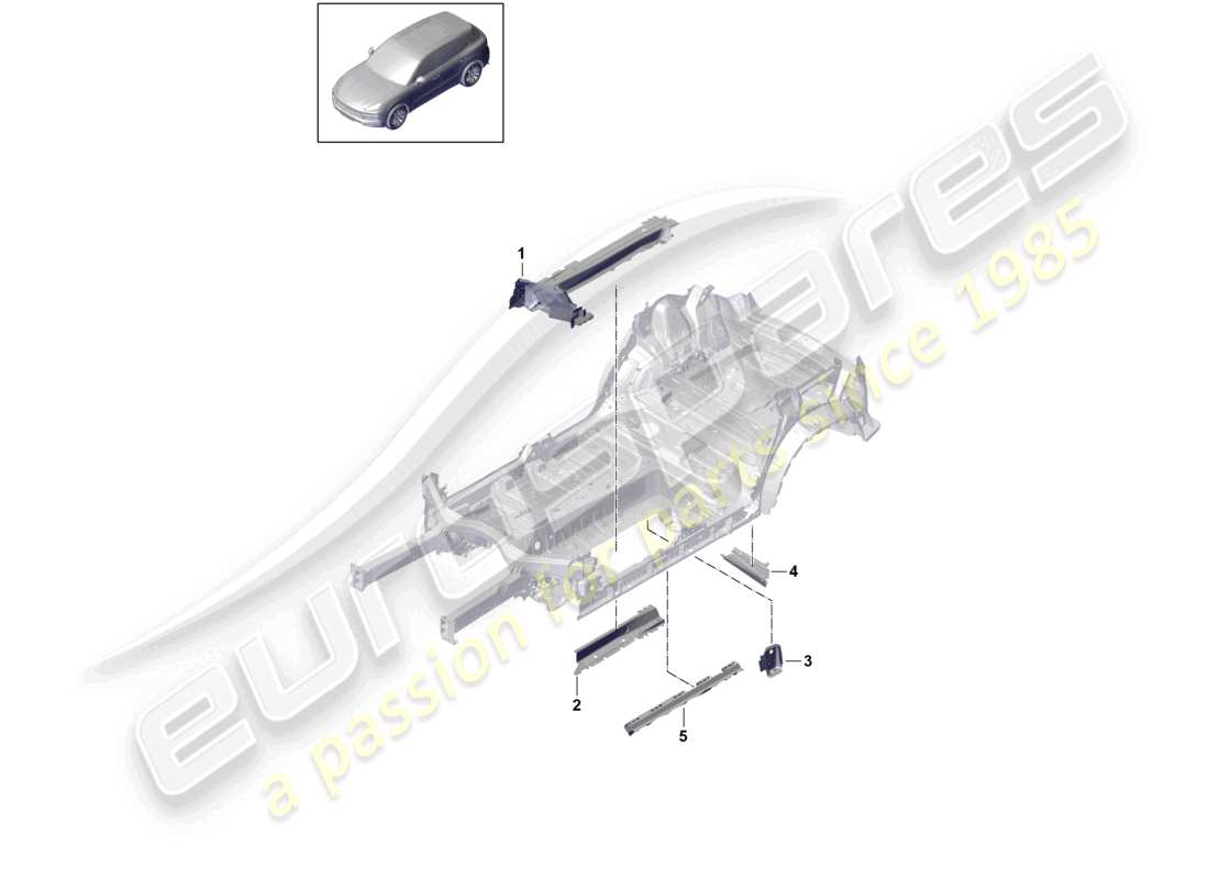 porsche 2024 (cayenne e3 9ya/9yb) diagramma delle parti del longherone del telaio