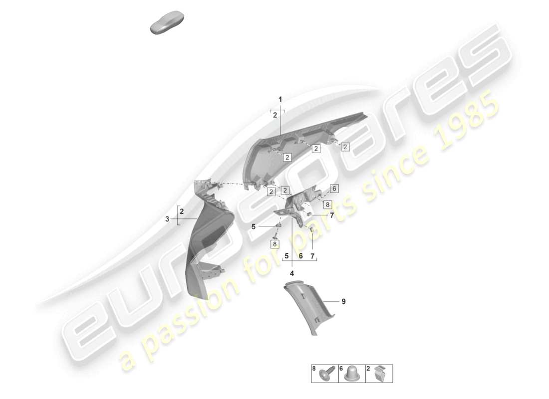 porsche 2022 (taycan 9j1-1) rivestimento pilastro c diagramma delle parti