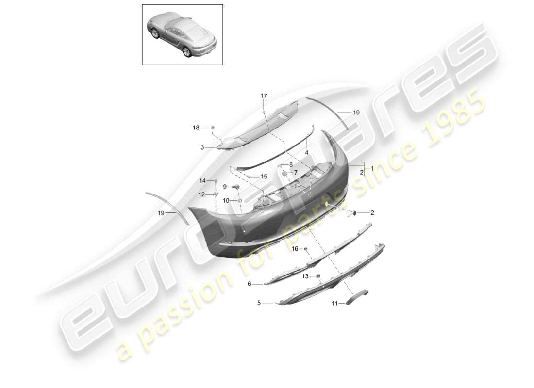 porsche 2021 (718 cayman) paraurti posteriore sport design package diagramma delle parti