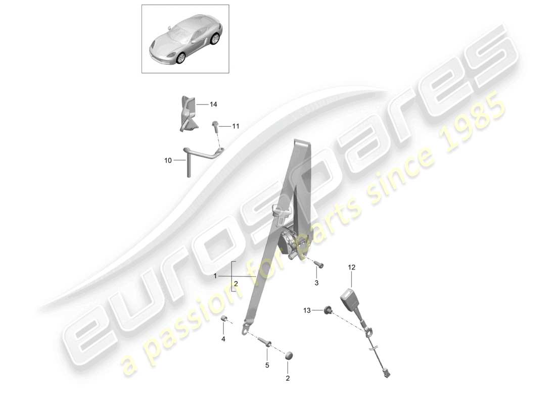 porsche 2021 (718 cayman) cintura di sicurezza a tre punti schema delle parti