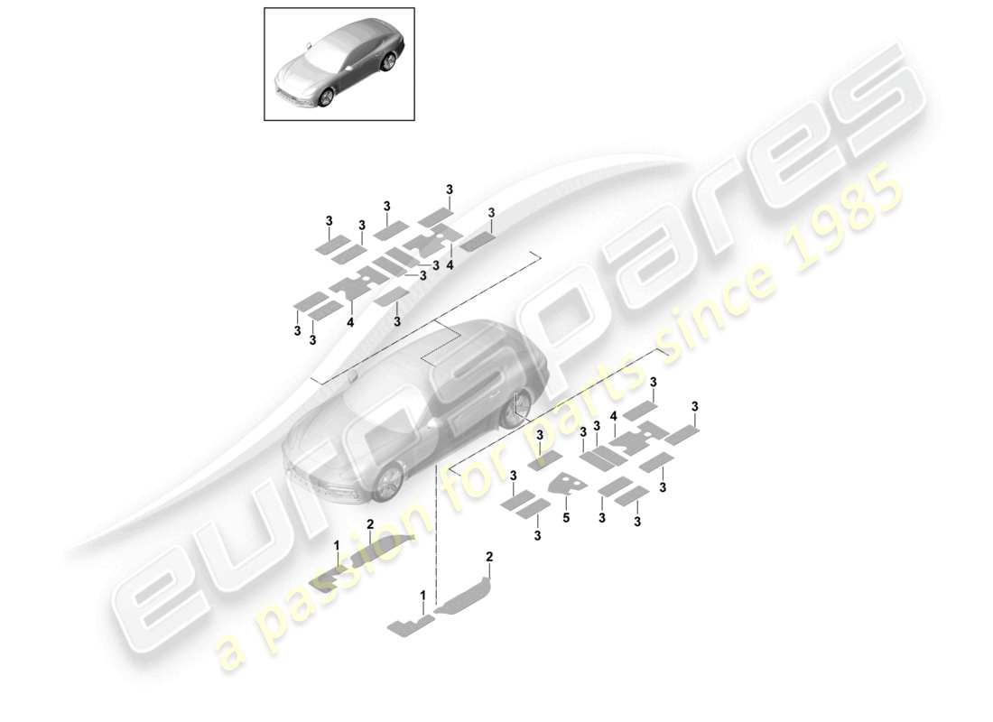 porsche 2021 (panamera 971-1) schema delle parti del cuscinetto adesivo esterno dell'assorbitore acustico
