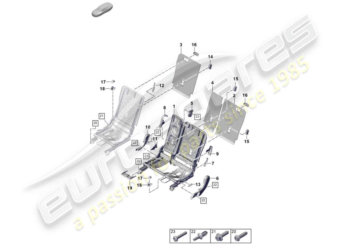 porsche 2025 (cayenne e3 pa) schienale del sedile posteriore accessori per sedile sportivo schema delle parti