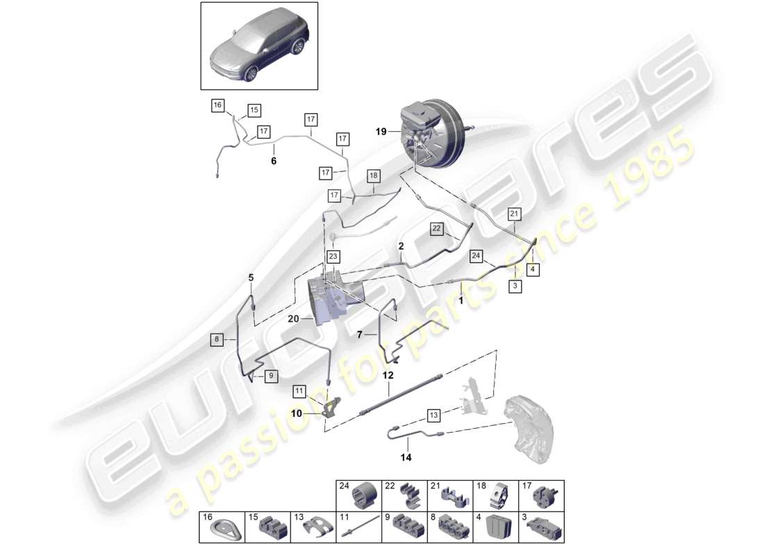 porsche 2021 (cayenne e3 9ya/9yb) linea freno anteriore diagramma delle parti