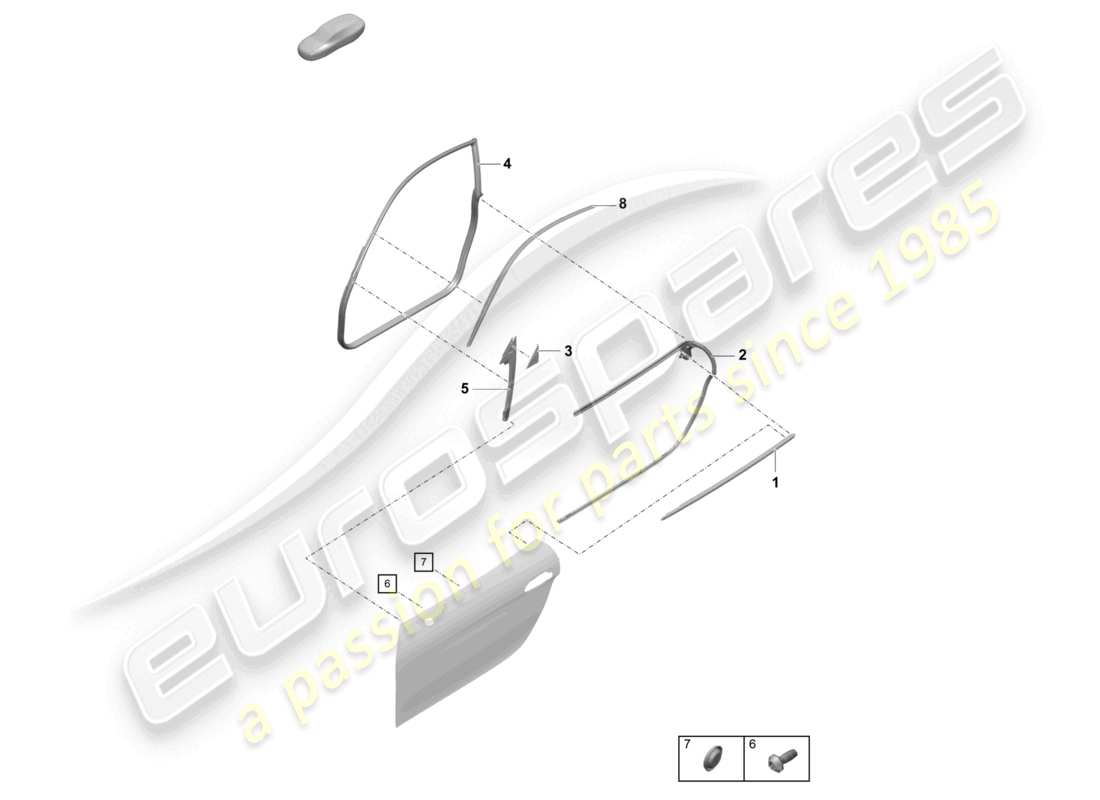 porsche 2020 (718 cayman gt4) schema delle guarnizioni e delle parti di rivestimento della porta