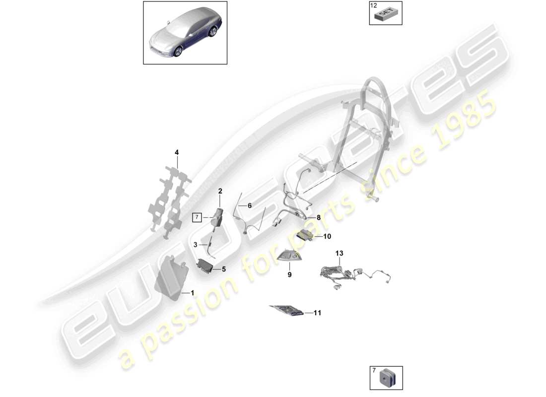 porsche 2021 (panamera 971-1) tappetino per massaggio lombare con set di fili diagramma delle parti