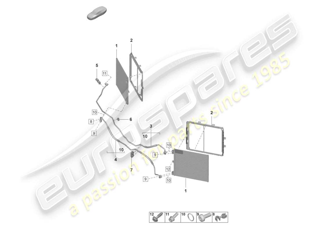 porsche 2022 (992-1 gt3/rs/st) schema delle parti della linea refrigerante anteriore dell'aria condizionata
