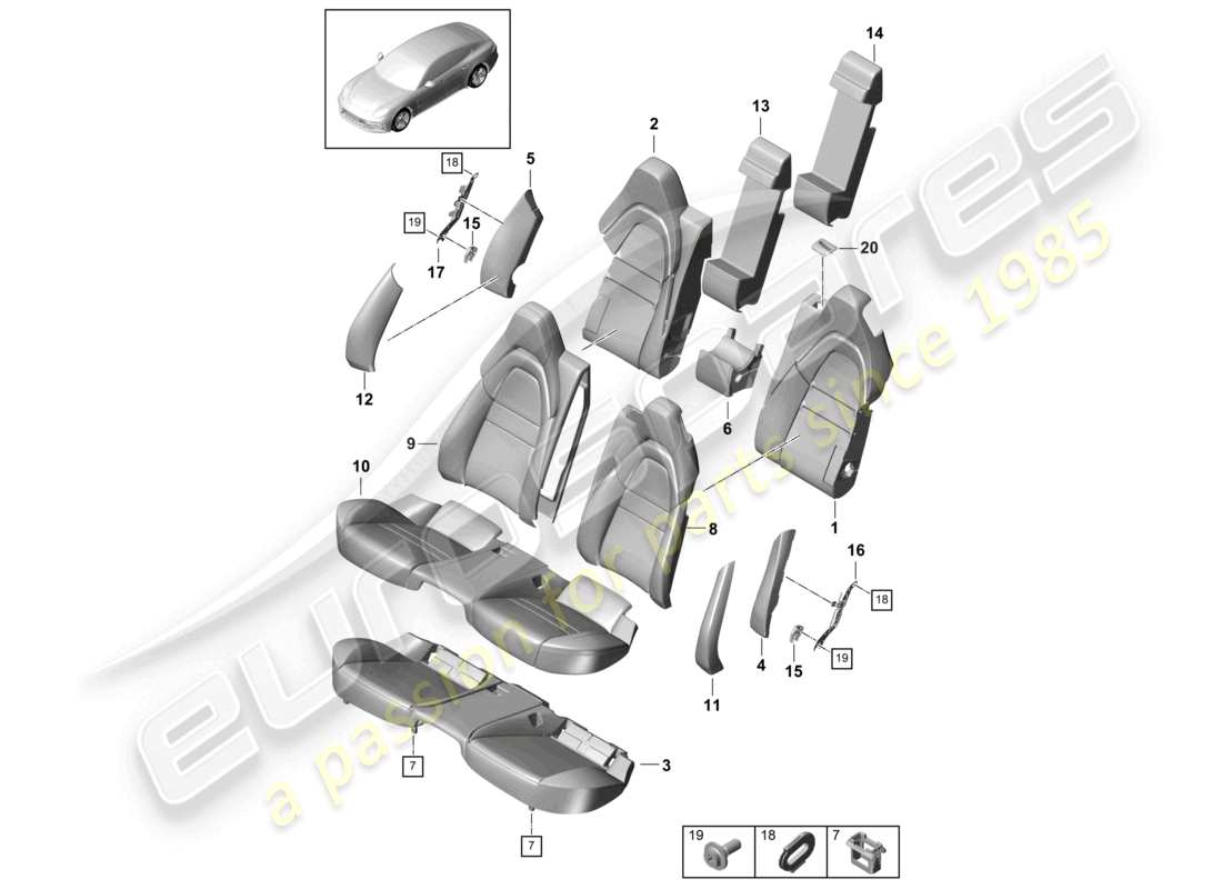 porsche 2021 (panamera 971-1) sedile posteriore sedile comfort versione comfort parte in schiuma coprisedili coprisedili schema delle parti