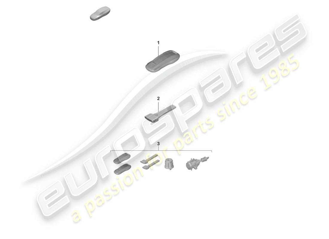 porsche 2022 (992-1 gt3/rs/st) trasmettitore portatile chiave di emergenza con serratura specifica 1 set di cilindri di serratura con trasmettitore portatile e chiave di emergenza senza numero di serratura specificato diagramma delle parti