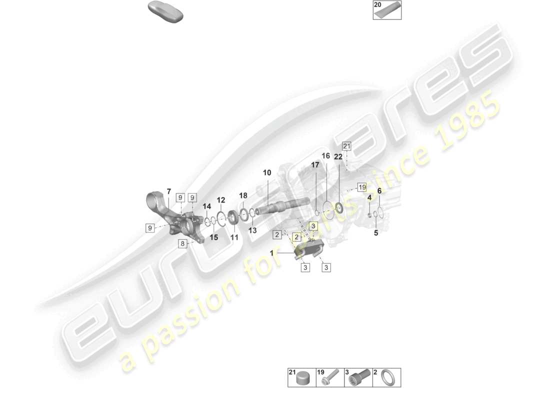 porsche 2020 (taycan 9j1-1) differenziale dell'asse posteriore parti singole diagramma delle parti