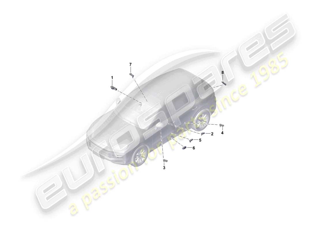 porsche 2025 (cayenne e3 pa) illuminazione interna specchietto retrovisore esterno spia porta schema delle parti della luce