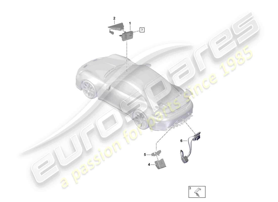 porsche 2026 (992-2 gt3) telecamera anteriore per programmi di assistenza alla guida telecamera per la retromarcia vista dall'alto reale diagramma delle parti