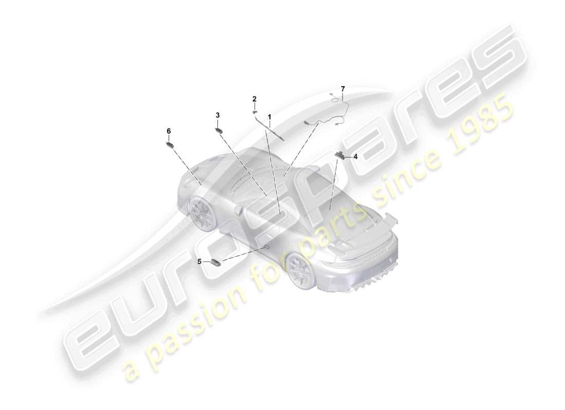 porsche 2026 (992-2 gt3) luce interna luce di avvertimento porta luce vano piedi diagramma delle parti
