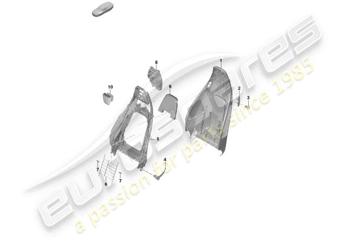 porsche 2021 (718 cayman gt4) schema delle parti del telaio dello schienale del sedile sportivo plus degli accessori dello schienale