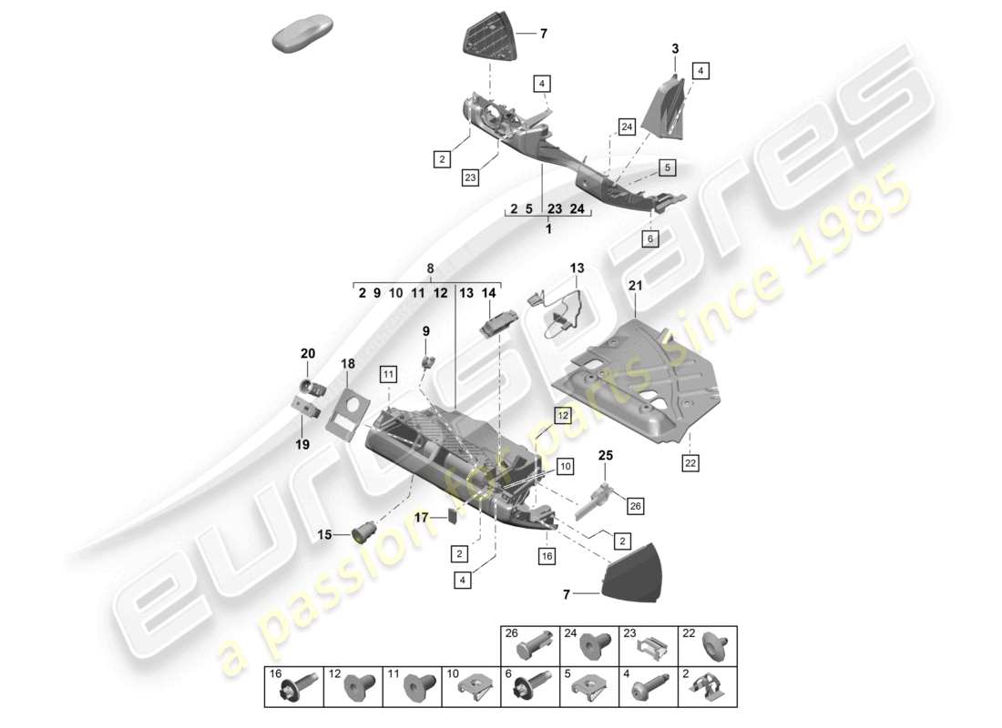 porsche 2023 (718 boxster spyder) schema delle parti del vano portaoggetti e del rivestimento (lato conducente)