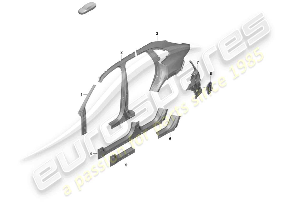 porsche 2025 (cayenne e3 pa) parte laterale esterna parte sezionale - pannello laterale diagramma delle parti
