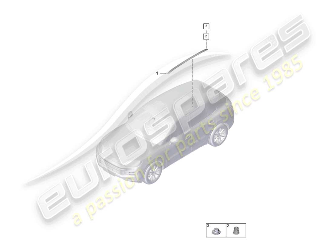 porsche 2025 (cayenne e3 pa) schema delle parti della barra del tetto