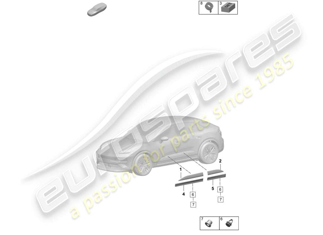 porsche 2025 (macan-e) schema delle parti degli accessori delle porte anteriori e posteriori