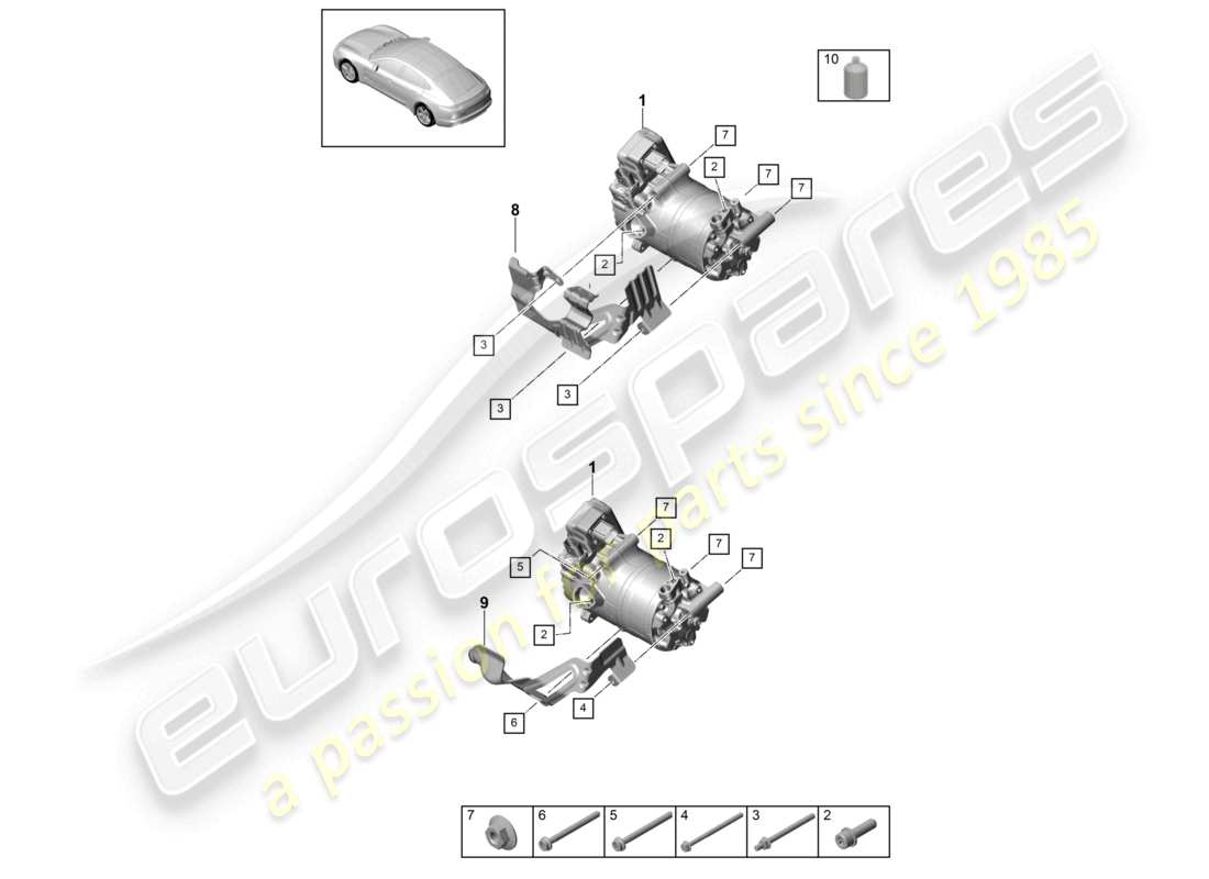 porsche 2021 (panamera 971-1) schema delle parti del compressore ibrido dell'aria condizionata r1234yf