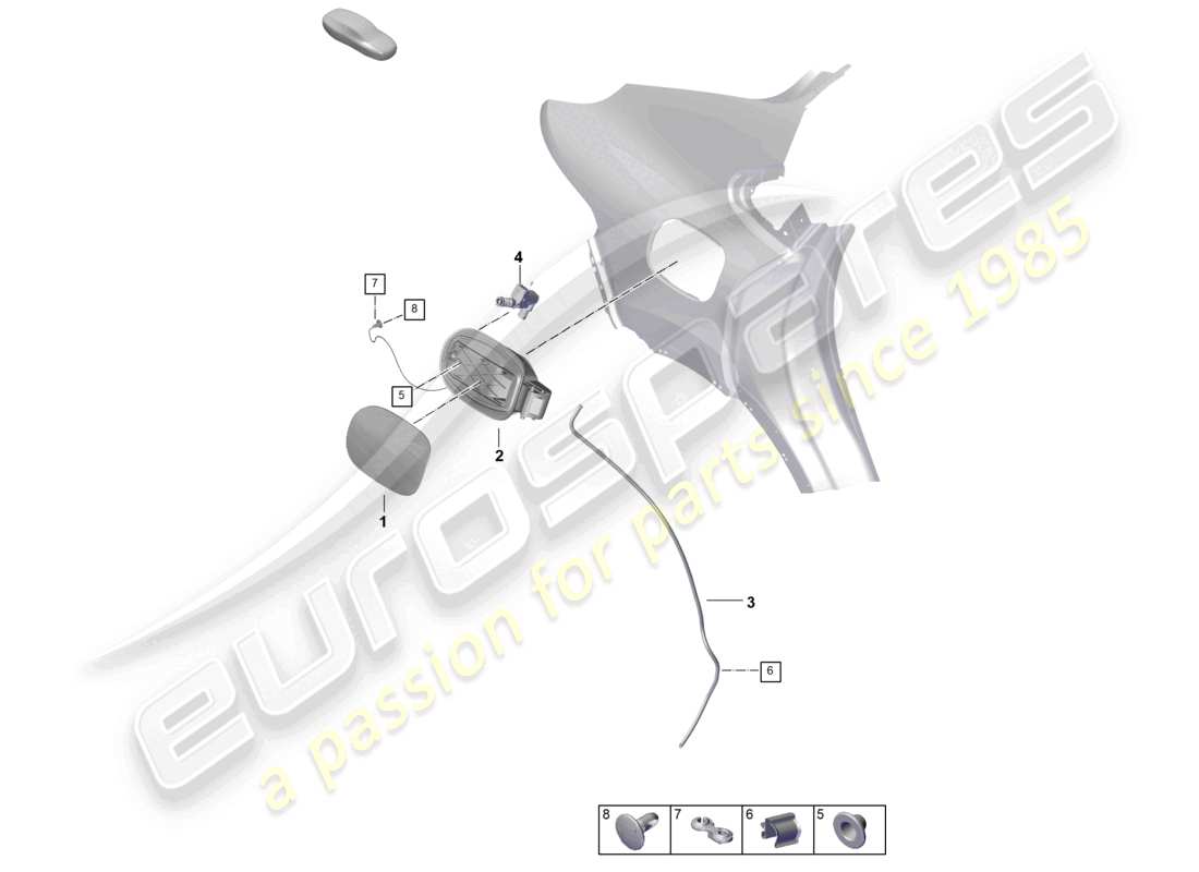 porsche 2026 (cayenne e3 pa) sportello di rifornimento carburante esterno modulo sportello di rifornimento carburante coupé schema delle parti