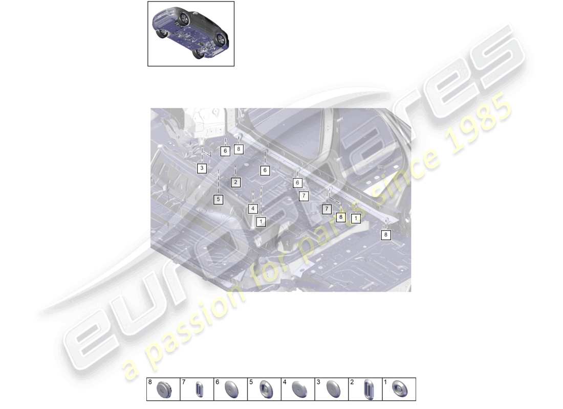 porsche 2026 (cayenne e3 pa) tappi anteriori sottoscocca destro schema delle parti