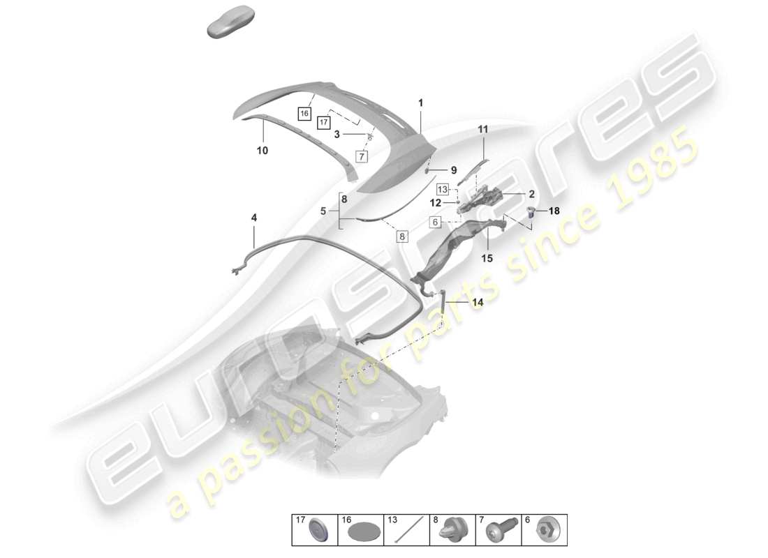 porsche 2022 (992-1) coperchio del cassetto portaoggetti superiore cabrio schema delle parti