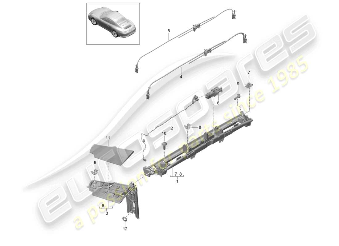 porsche 2024 (992-1) diagramma delle parti dell'attuatore lato flap