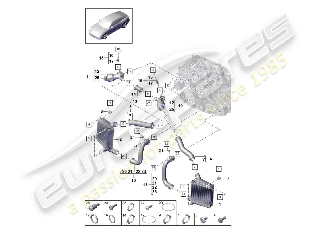 porsche 2021 (panamera 971-1) tubo di pressione del refrigeratore dell'aria di sovralimentazione diagramma delle parti