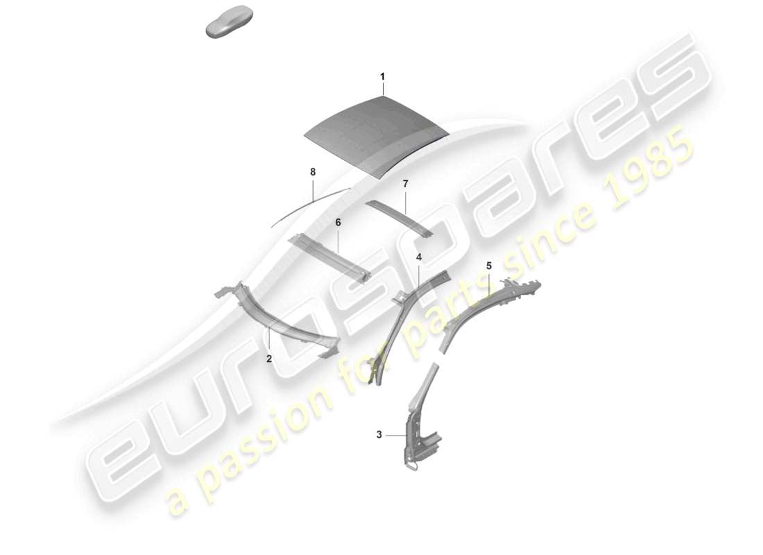porsche 2021 (992-1 gt3/rs/st) montante a del tetto diagramma delle parti