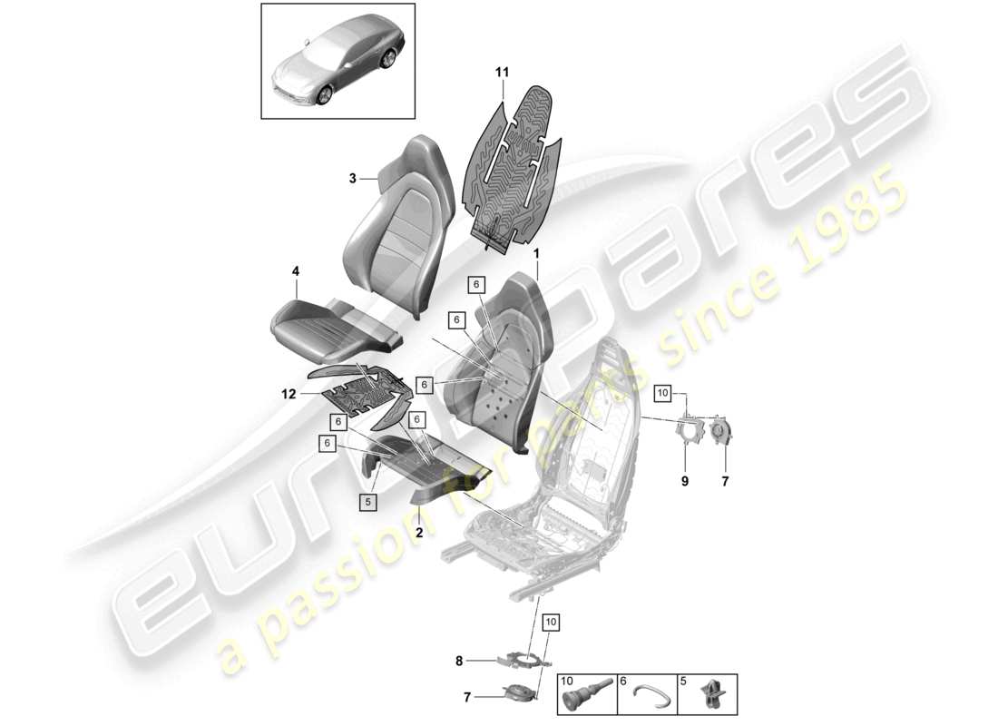porsche 2021 (panamera 971-1) parte in schiuma rivestimento del sedile sedile sportivo componente di ventilazione diagramma delle parti