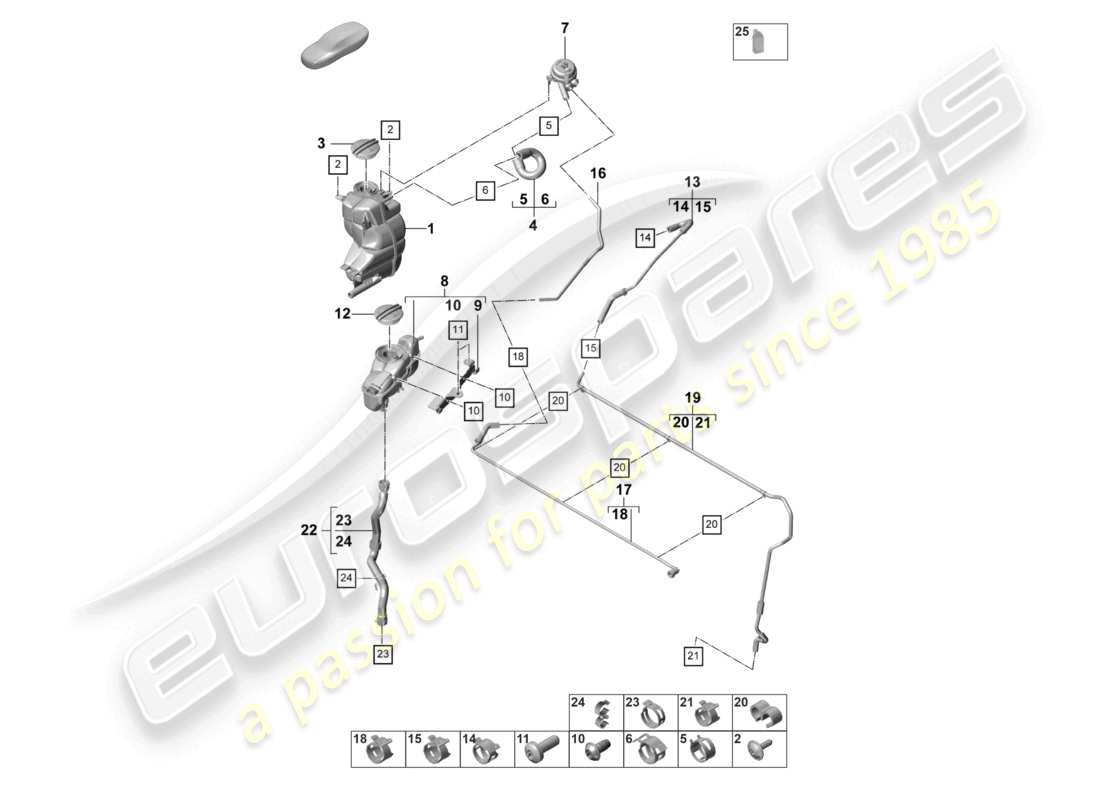 porsche 2024 (panamera 971-2) sistema di raffreddamento del liquido di raffreddamento serbatoio di espansione del liquido di raffreddamento linea di sfiato per veicoli con trazione ibrida schema dei componenti