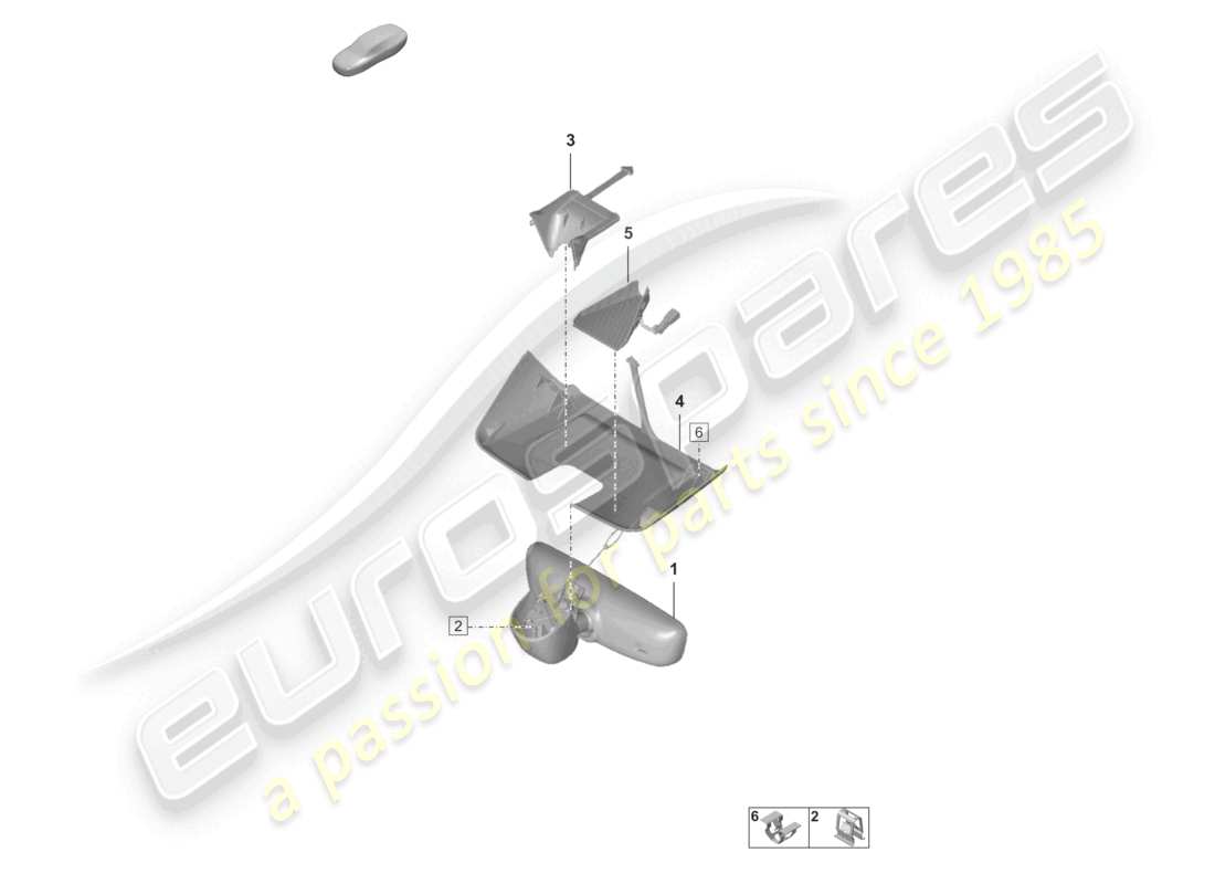porsche 2022 (992-1 gt3/rs/st) schema delle parti della copertura dello specchietto retrovisore interno